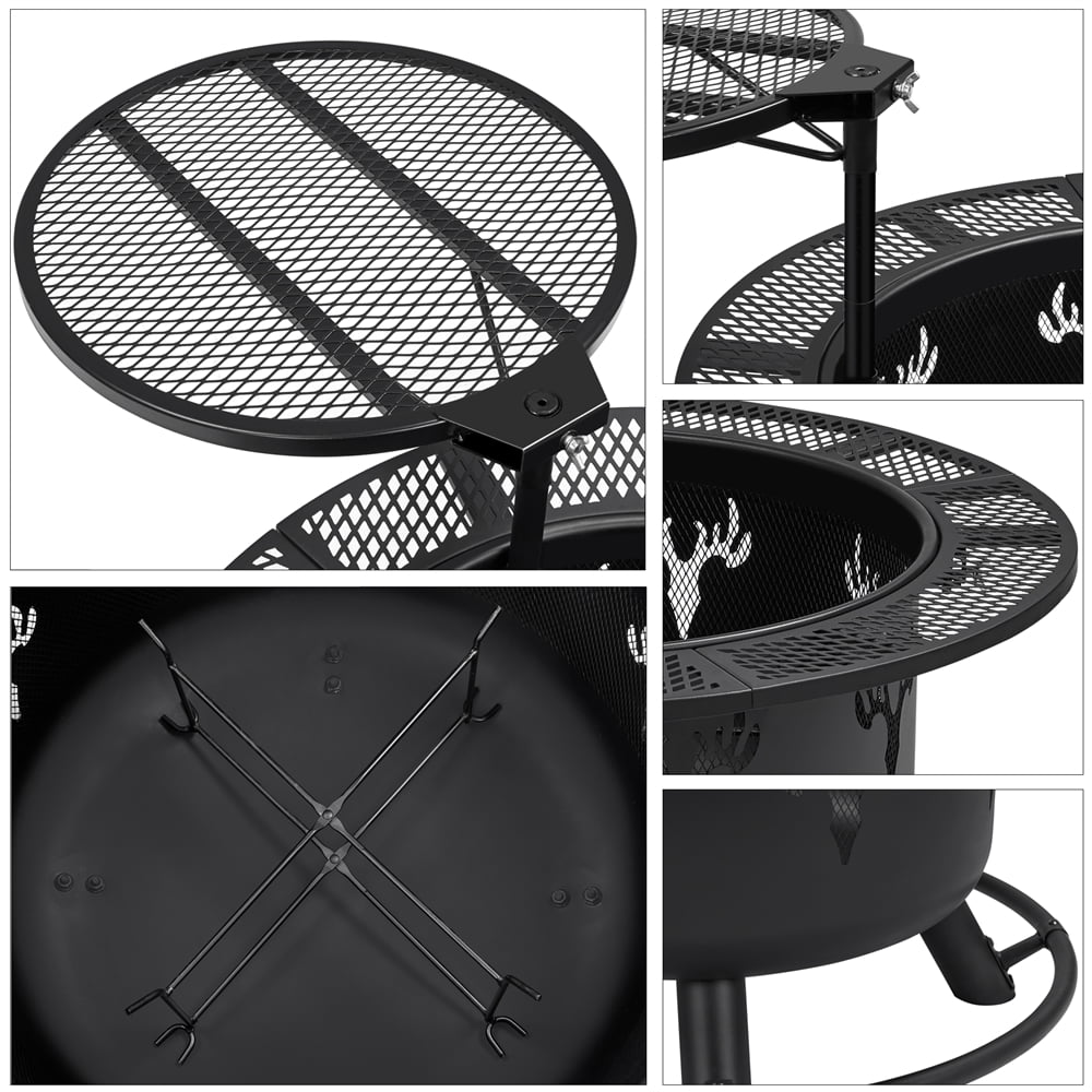 Modern 32" Round Black Finish Iron Fire Pit - justforyoushopping23