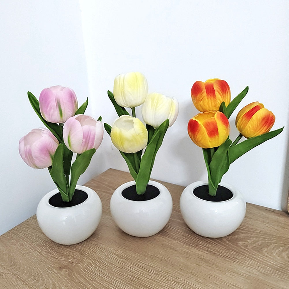 LED Tulip Night Light Flower Flowerpot Potted Plant - justforyoushopping23