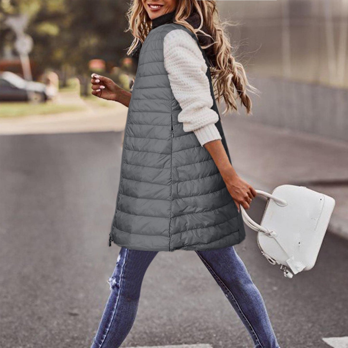 Ultra-light Winter Down Jacket For Women Long Style Down Coats Sleeveless Feather Warm Waistcoat Down Vest Outerwear Coats Woman