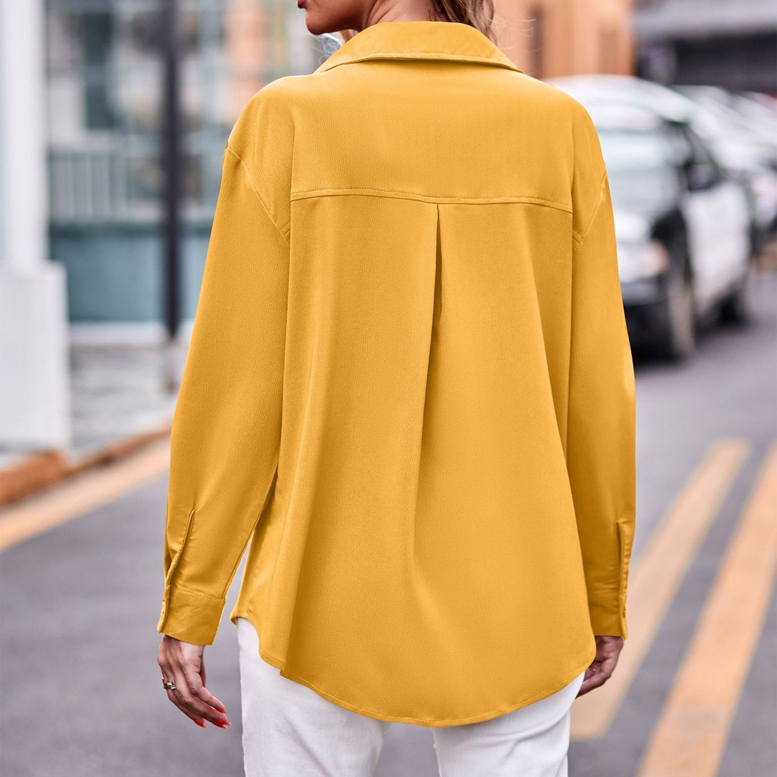 Women Elegant Blouses Tops Stylish Long Sleeve Casual Solid Color Coat with Pockets Autumn Jacket Loose Outfit - justforyoushopping23