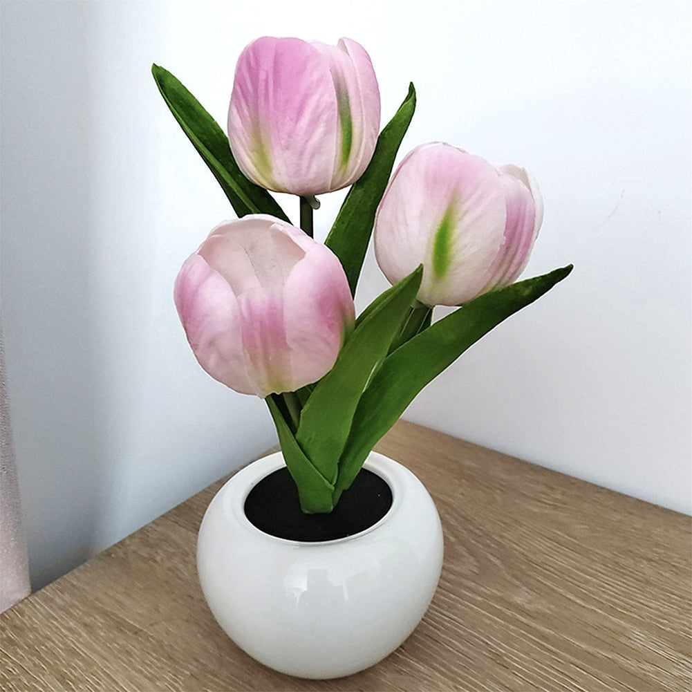 LED Tulip Night Light Flower Flowerpot Potted Plant - justforyoushopping23