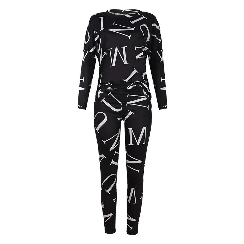 Women Tracksuit Letter Top Suits Casual Yoga Set Sweatshirts And Jogging Pants Outfits