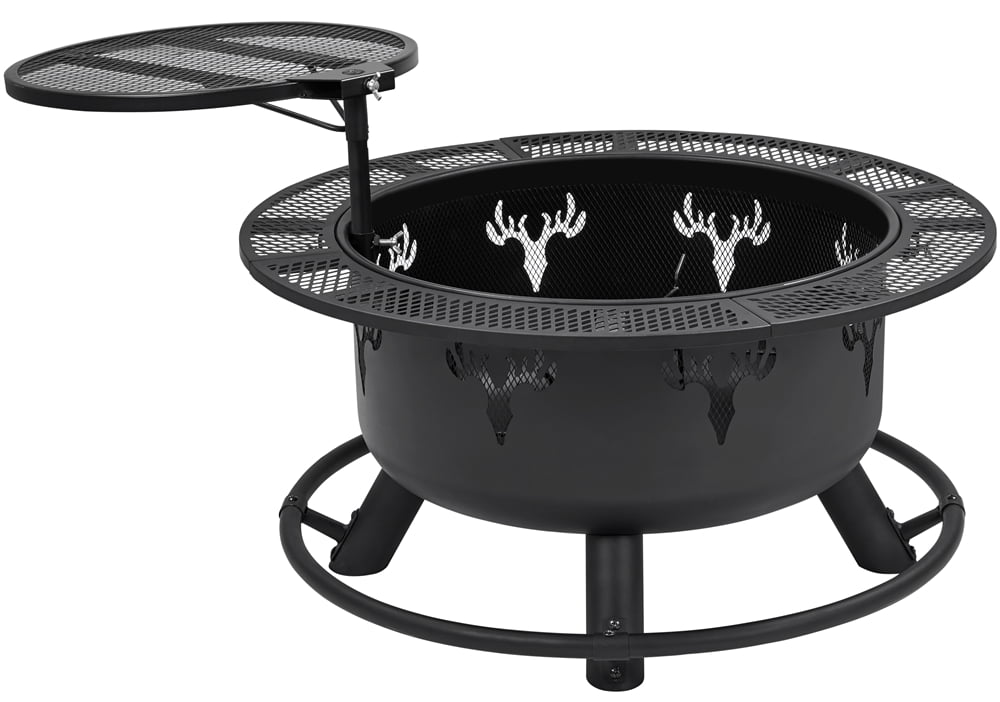 Modern 32" Round Black Finish Iron Fire Pit - justforyoushopping23