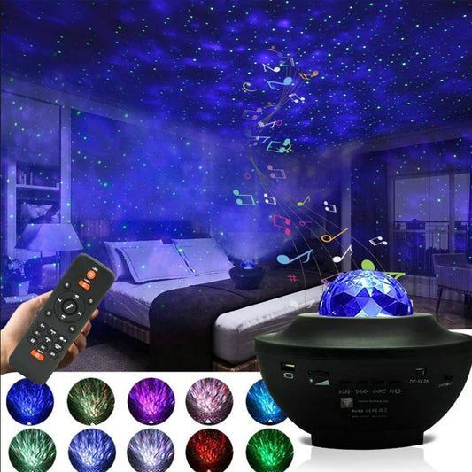 ZK50 LED Star Galaxy, Ocean Music Starry Water Wave Projector Light Sound-Activated