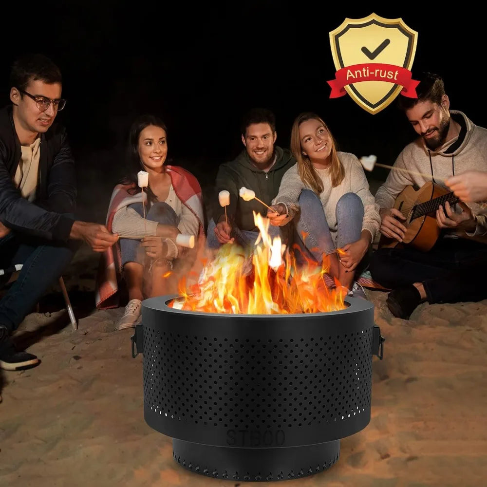 STBoo Smokeless Fire Pits for Outside with Portable Carrying Storage Bag, 20x14 Inch Firepits Outdoor Wood Burning, Low Smoke