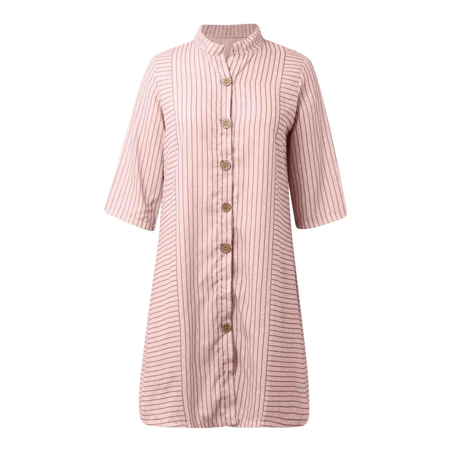 Summer Dresses for Women 2024 Women Fashion Versatile Striped Print Button Dress Casual Loose Dress