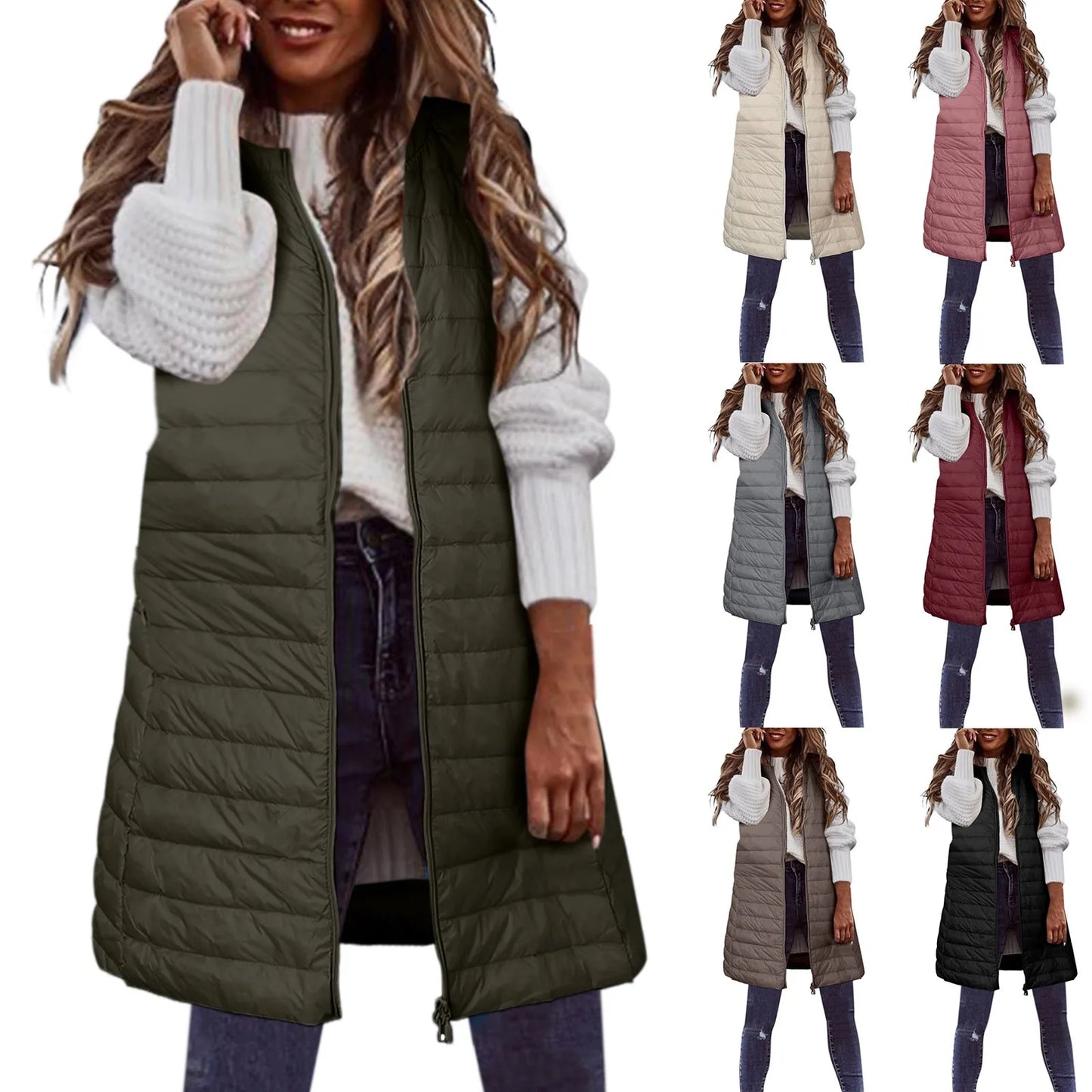 Ultra-light Winter Down Jacket For Women Long Style Down Coats Sleeveless Feather Warm Waistcoat Down Vest Outerwear Coats Woman