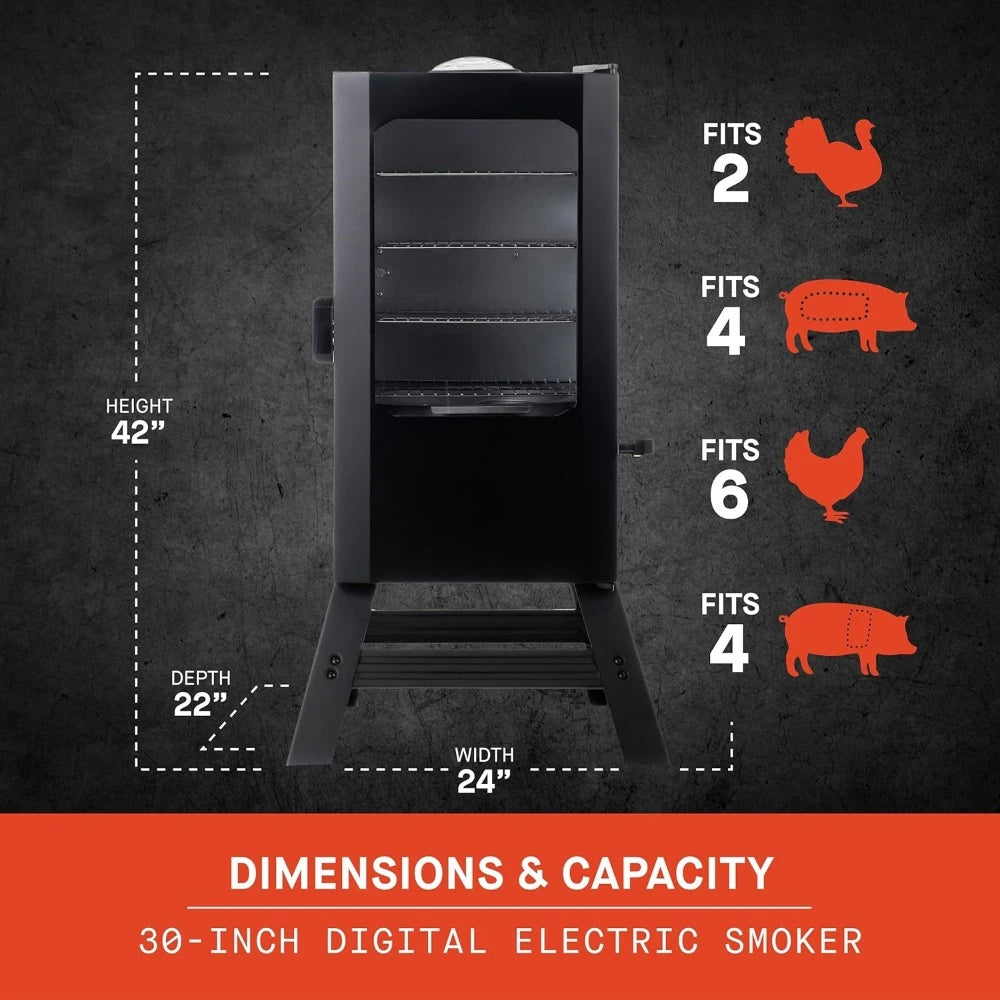 BBQ Smoker, 30-inch Digital Electric Vertical BBQ Smoker, Side Wood Chip Loader and 710 Cooking Square Inches, Electric Grill