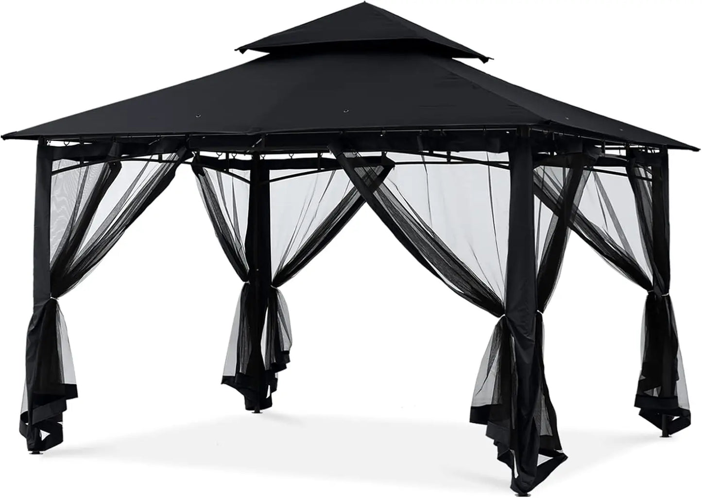 Outdoor Garden Gazebo for Patios with Stable Steel Frame and Netting Walls (10x10,Black)