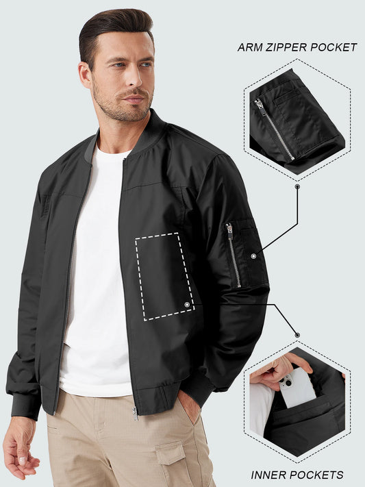 Men's Bomber Jacket Lightweight Casual Spring Fall Windbreaker Softshell Coat With Pocket