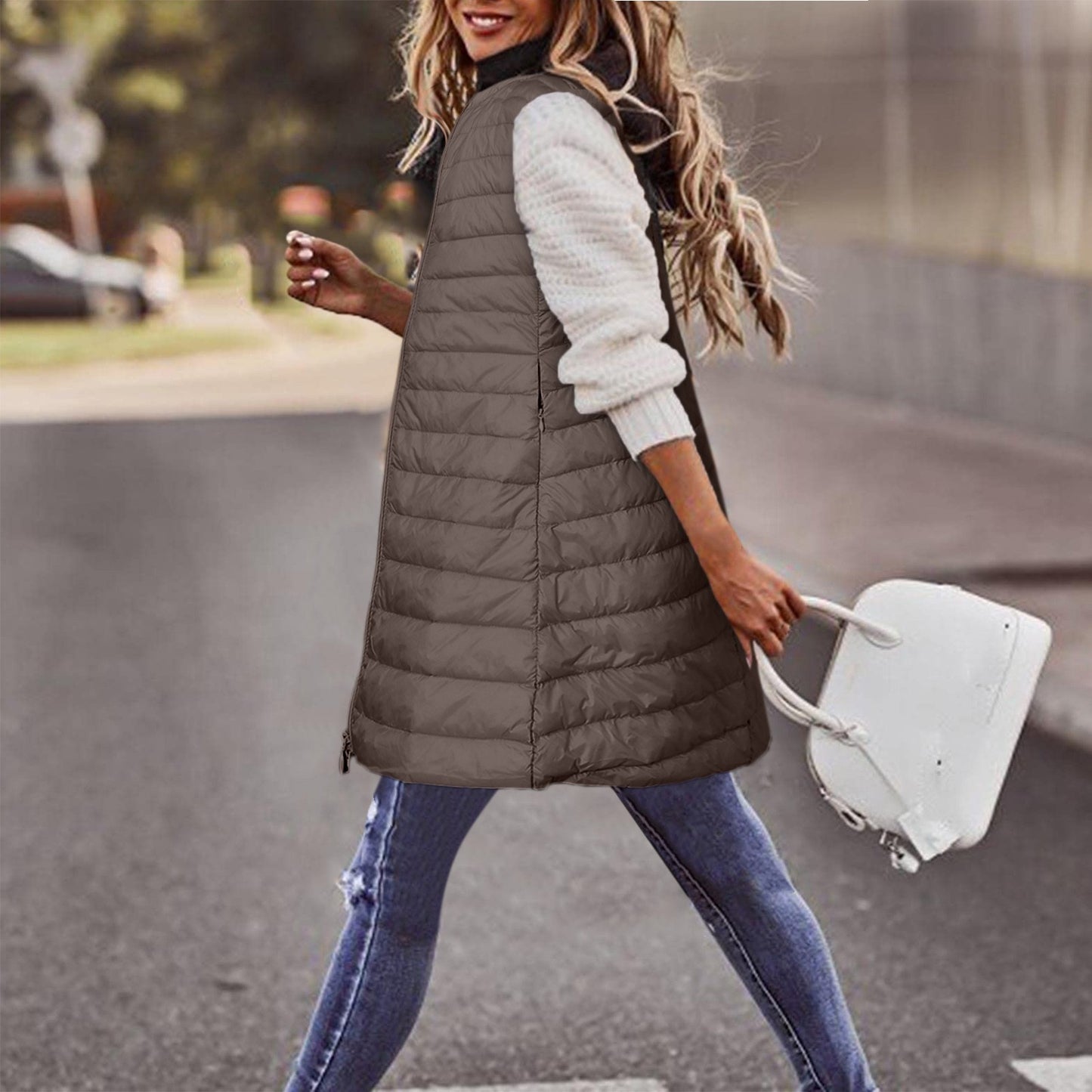 Ultra-light Winter Down Jacket For Women Long Style Down Coats Sleeveless Feather Warm Waistcoat Down Vest Outerwear Coats Woman