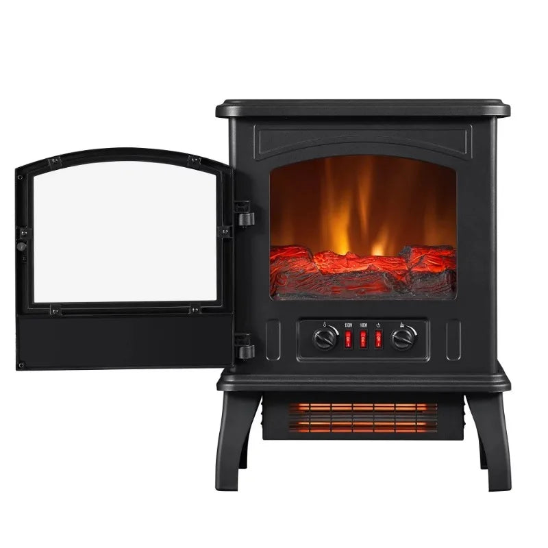 1,000 sq ft Infrared Quartz Electric Fireplace Stove Heater, Black