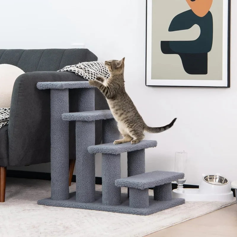 Pet Stairs for Cats and Dogs, 4-Step Carpeted Ladder Ramp