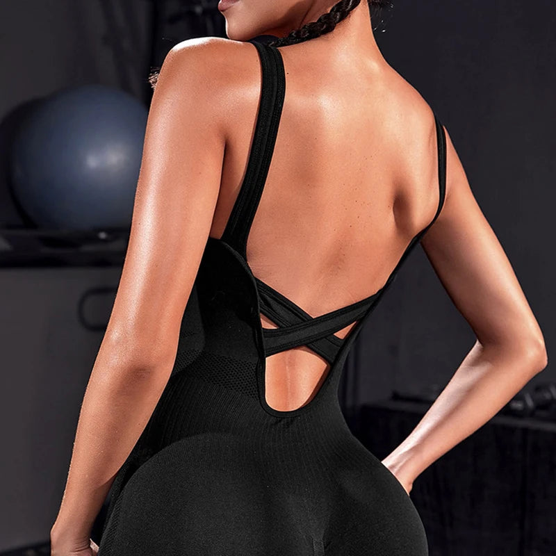 Women Yoga Bodysuit Workout Sleeveless Jumpsuit Gym Clothes Sportswear