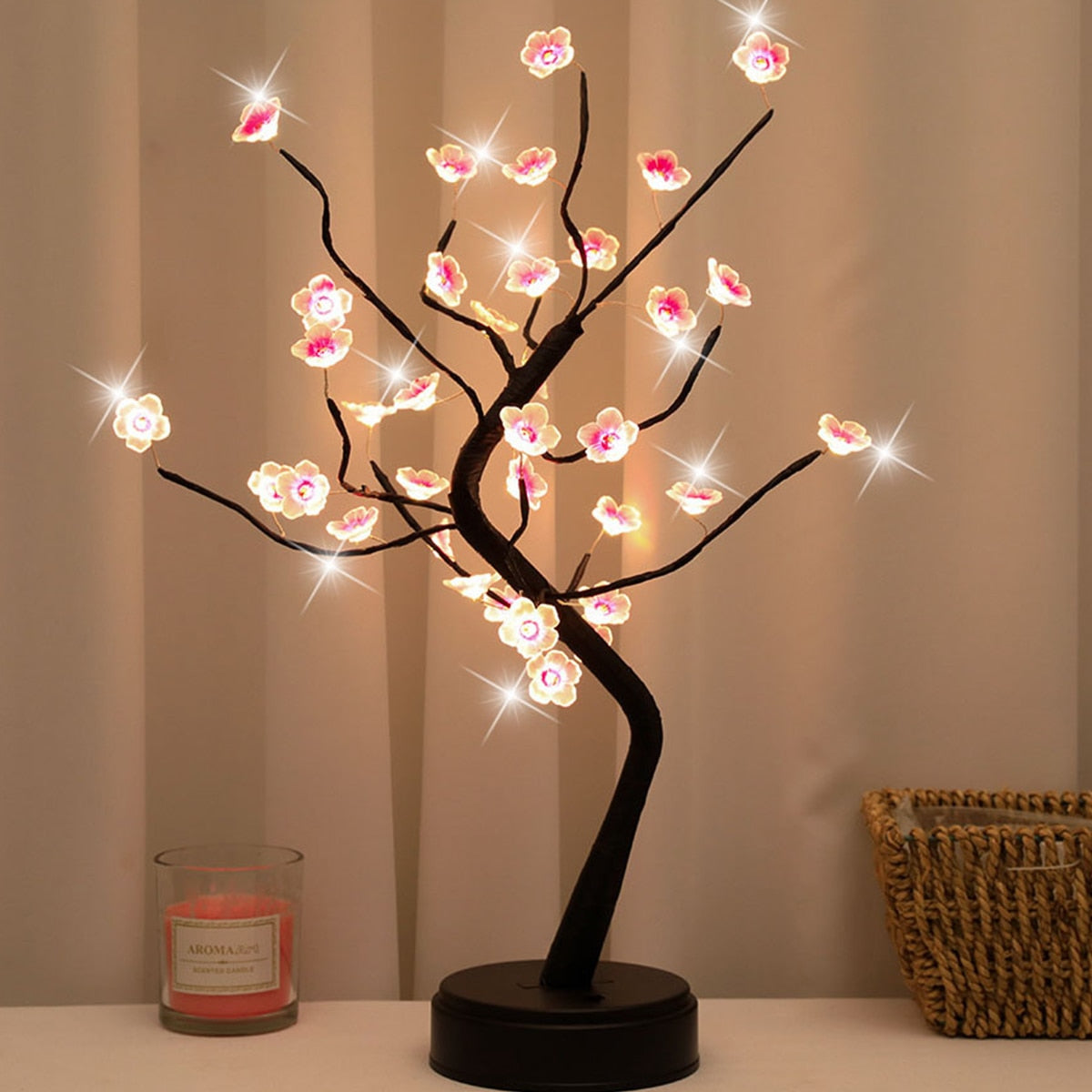 Full Sky Star Golden Leaf Willow Cherry Tree LED Night Light - justforyoushopping23