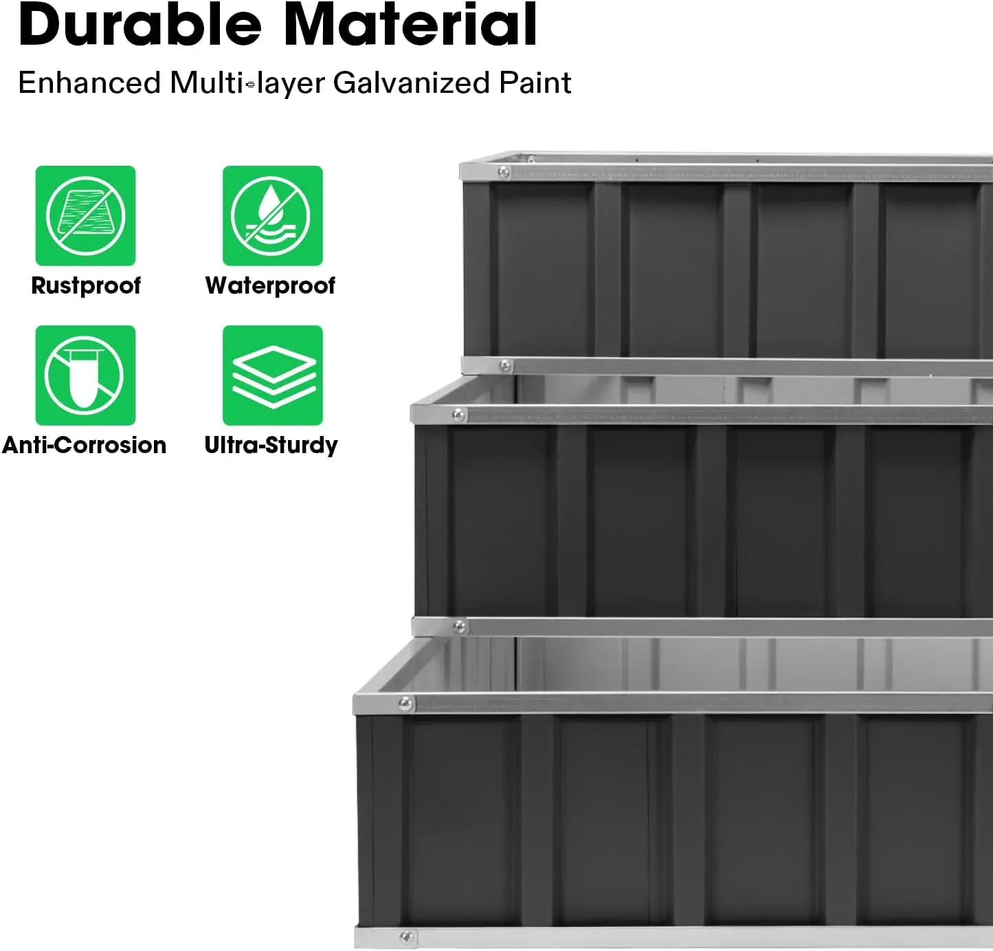 3-Tier Raised Garden Bed, 46" x 46" x 24" Galvanized Steel Metal Outdoor Planter Box with Gloves and Scissors to Grow