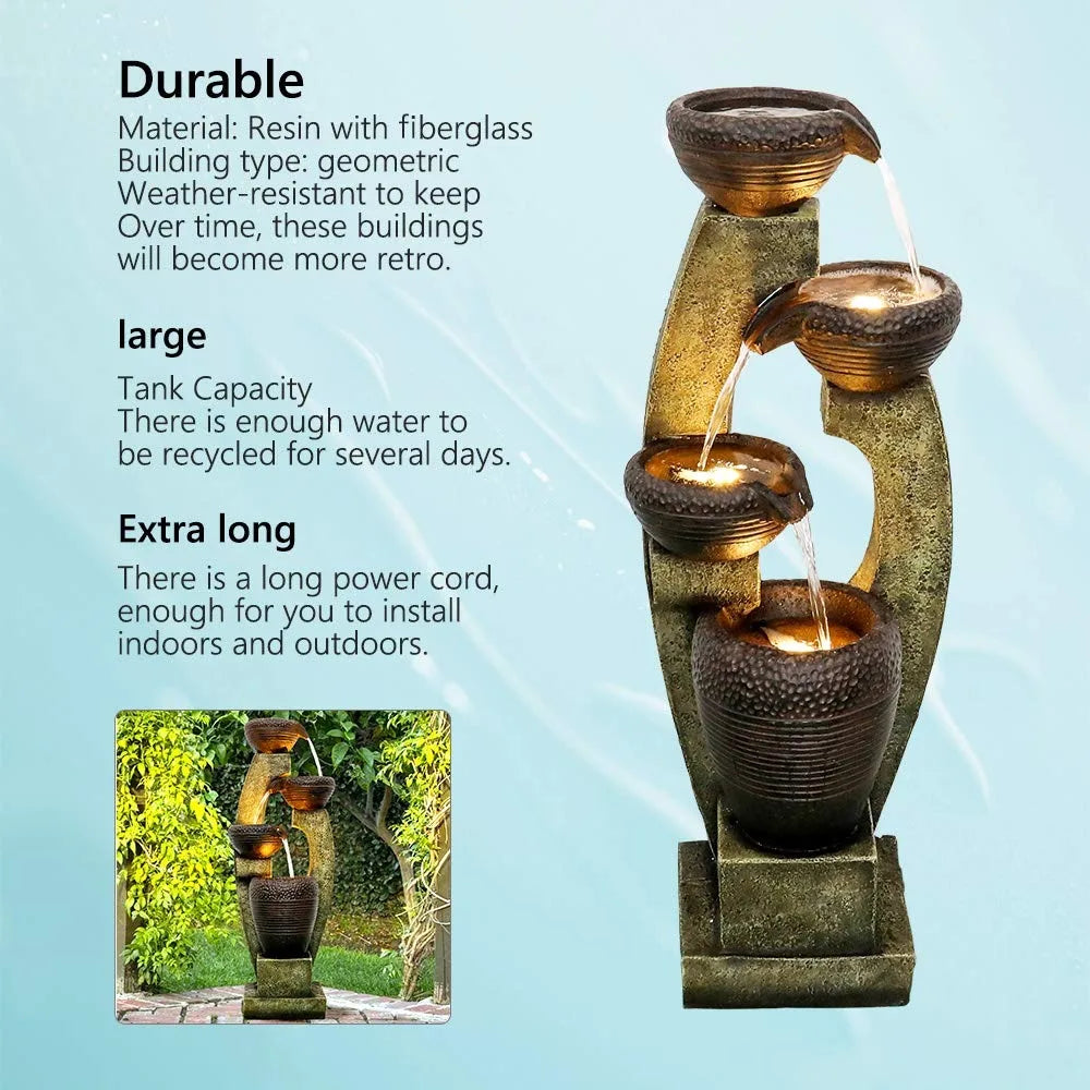 2024 New 40” H Outdoor Fountain - 4 Crocks Outdoor Garden Fountains