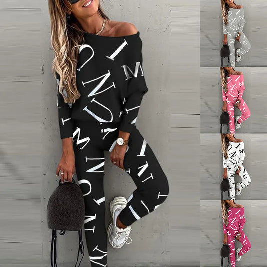 Women Tracksuit Letter Top Suits Casual Yoga Set Sweatshirts And Jogging Pants Outfits