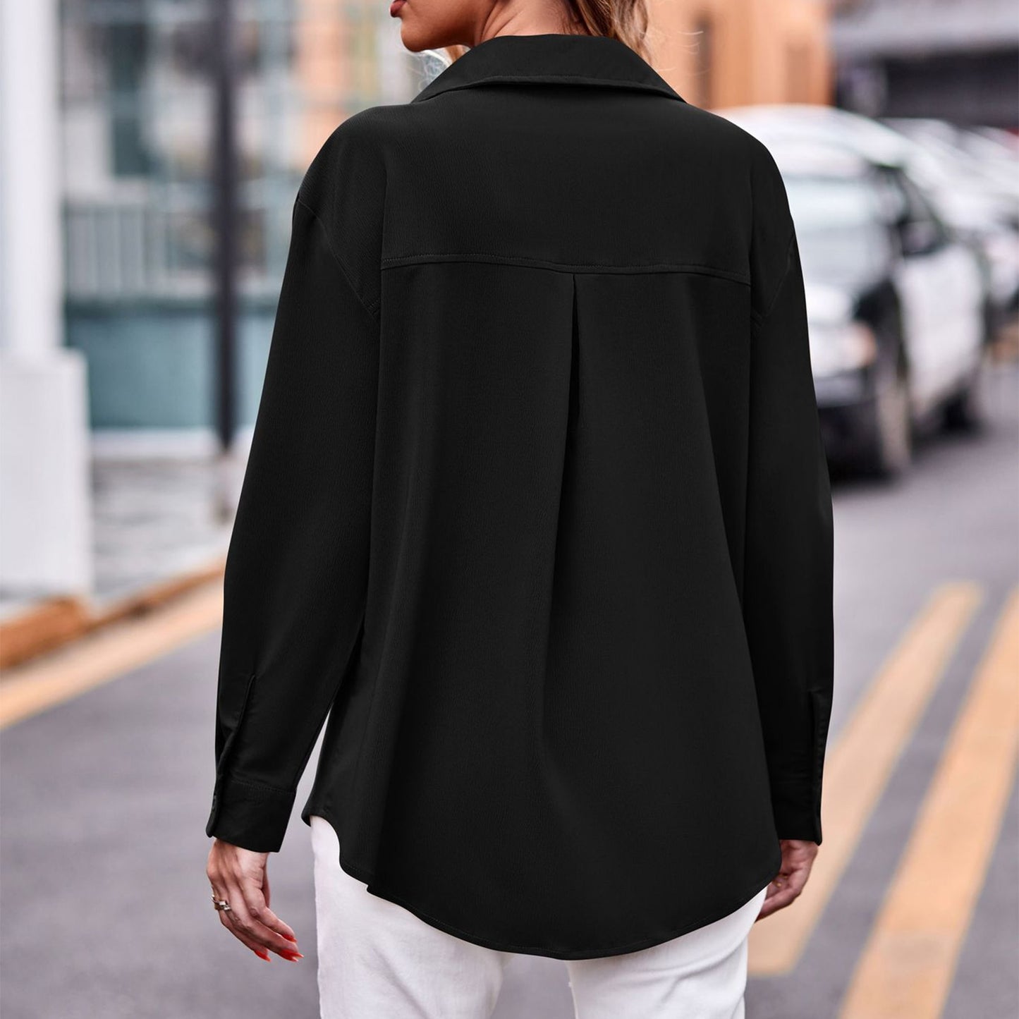 Women Elegant Blouses Tops Stylish Long Sleeve Casual Solid Color Coat with Pockets Autumn Jacket Loose Outfit - justforyoushopping23