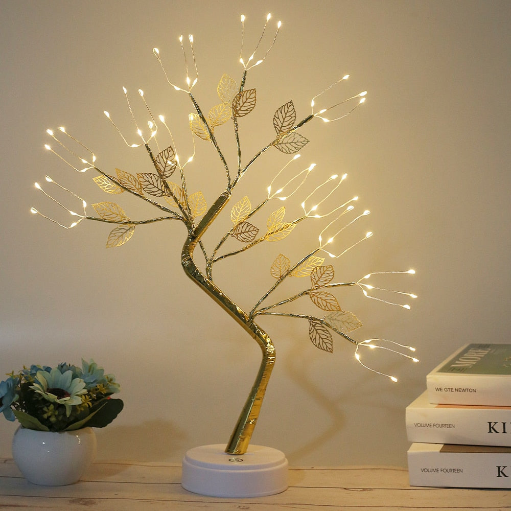 Full Sky Star Golden Leaf Willow Cherry Tree LED Night Light - justforyoushopping23