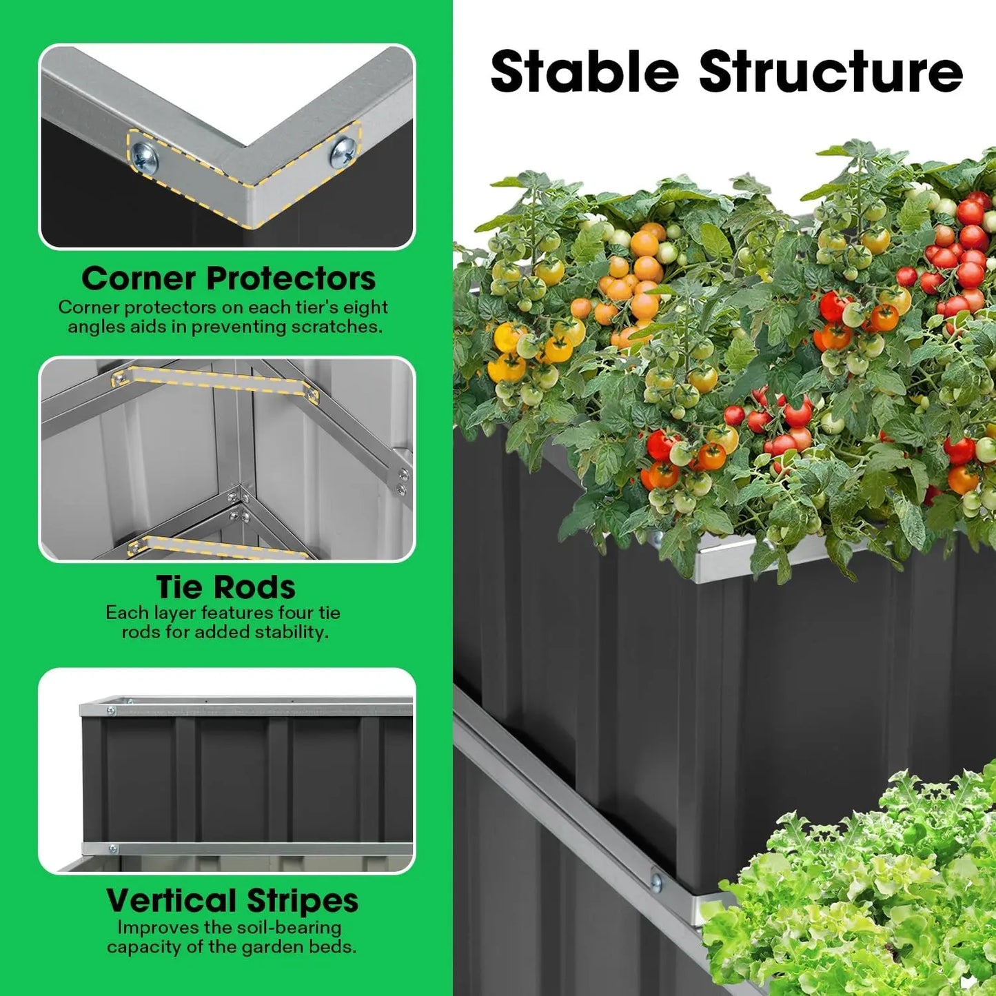 3-Tier Raised Garden Bed, 46" x 46" x 24" Galvanized Steel Metal Outdoor Planter Box with Gloves and Scissors to Grow