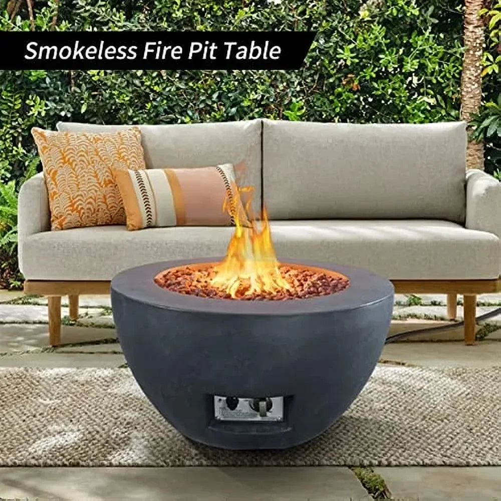 25 Inch Propane Fire Table, 50,000 BTU Large Concrete Fire Pit Table for Outdoor Garden Patio, Smokeless Gas Fire Pit