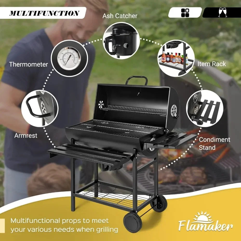 Charcoal Grill BBQ Charcoal Grill with Three Item Racks Thermometer Double-Layer Chrome-Plated Iron Baking Pan Ash Catcher