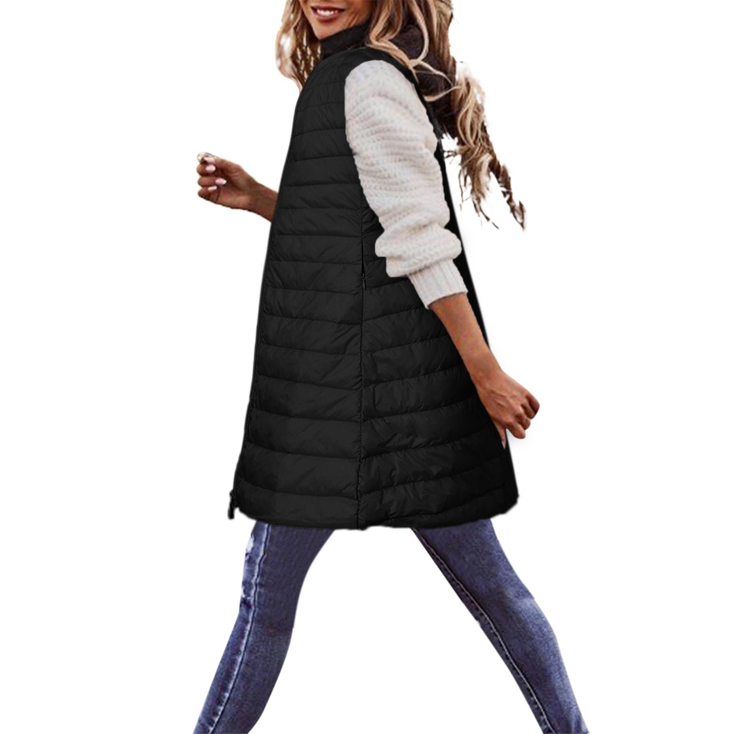 Ultra-light Winter Down Jacket For Women Long Style Down Coats Sleeveless Feather Warm Waistcoat Down Vest Outerwear Coats Woman