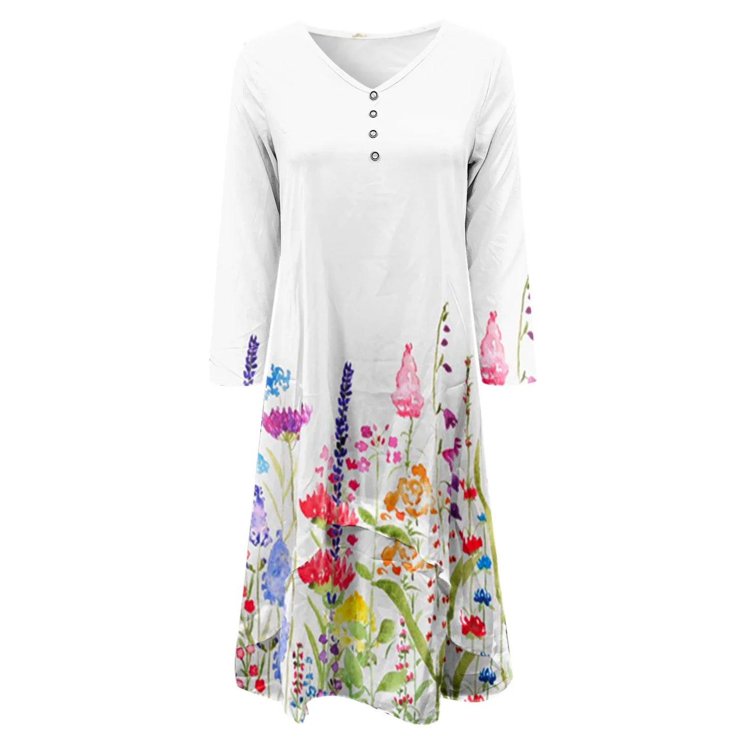 Women Plus Size Loose Casual Maxi Dresses Retro Elegance Flower Printed Long Sleeve