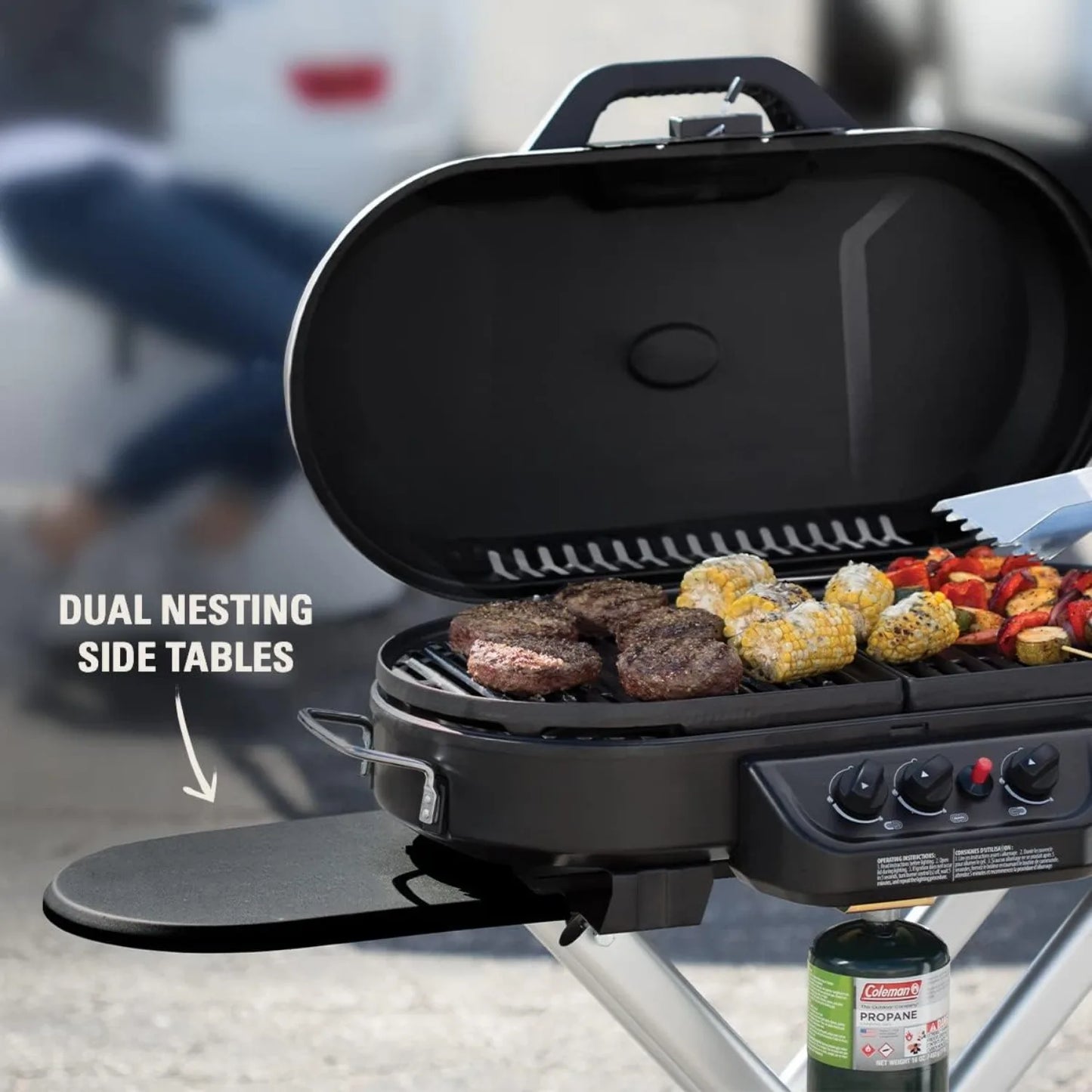 Portable Stand-Up Propane Grill with 3 Adjustable Burners, Great for Camping, Tailgating, BBQ, Parties, Backyard, Patio