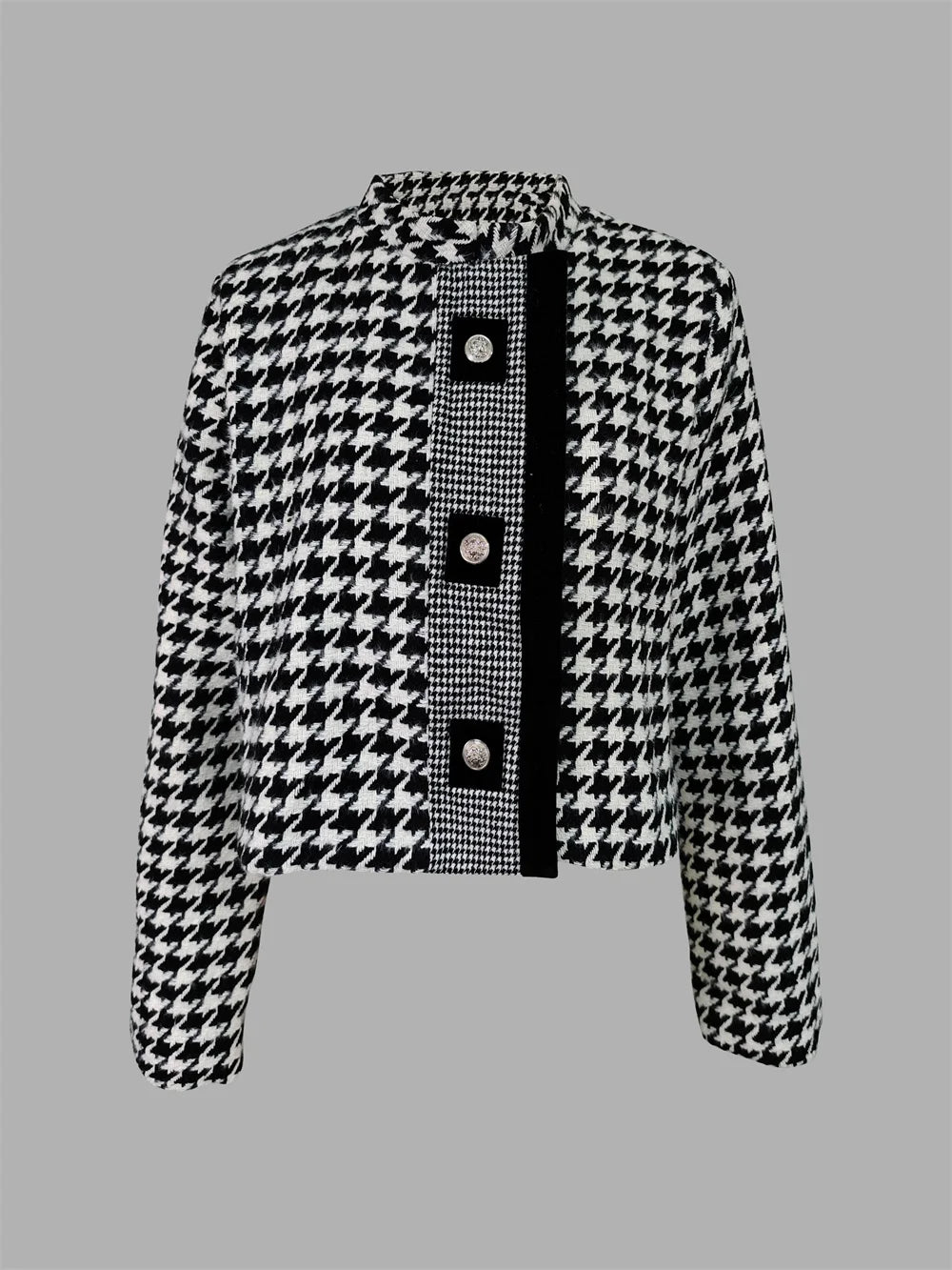 Modigirl Women's Houndstooth Outerwears & Jacket Stand Collar Long Sleeves Autumn Winter Fall Clothes 2024 Women Classics Coat