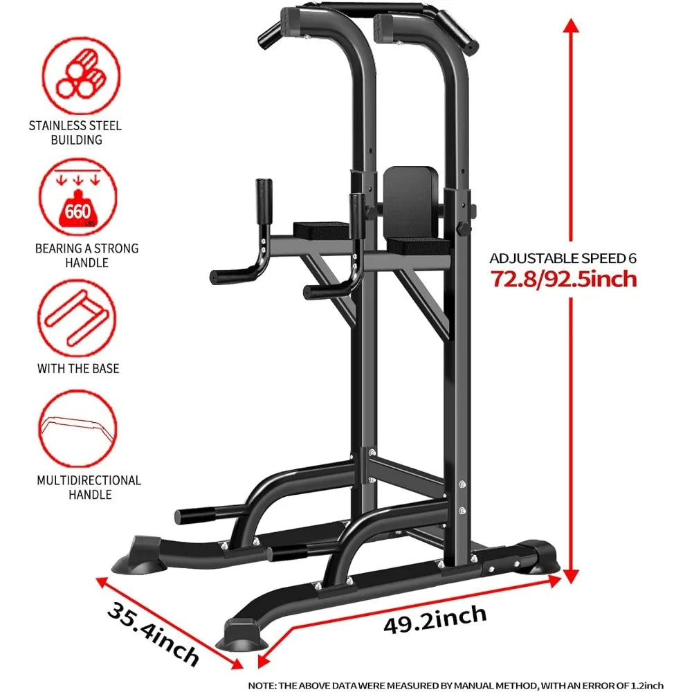 Power Tower Adjustable Height Pull Up & Dip Station Multi-Function Home Strength Training Fitness Workout Station