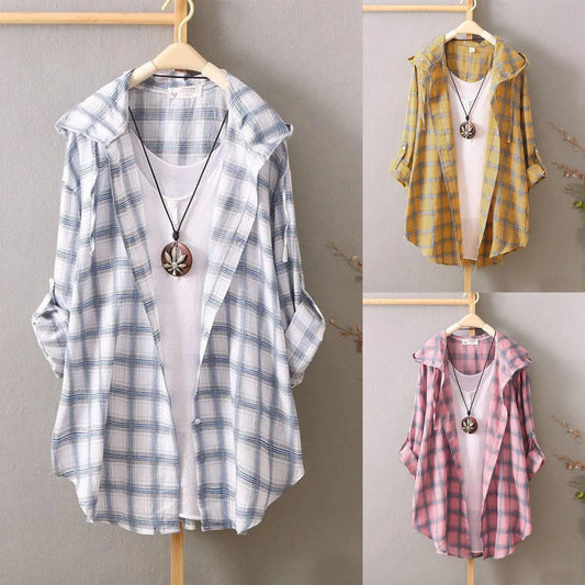Shirts Women Plaid Print Elegant Cardigan Button Shirts Outwear  Autumn Casual Female Long Sleeve Shirts And Blouses Hoodie Tops