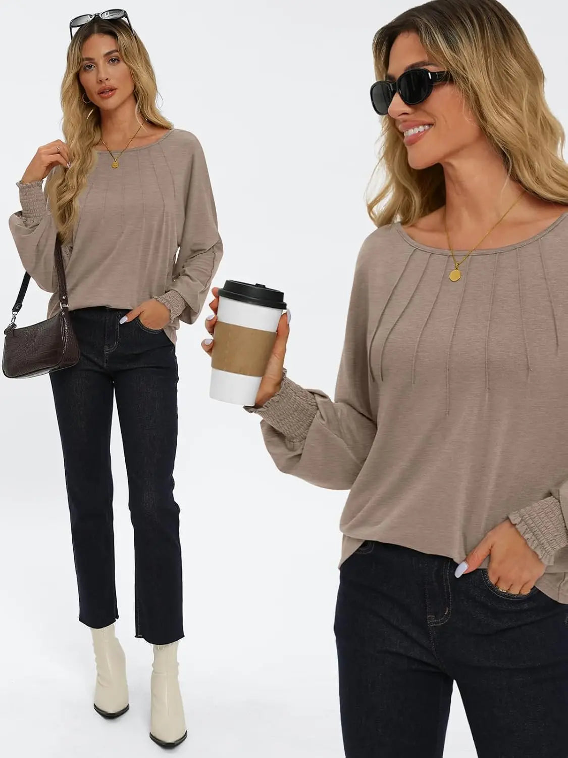 Womens Fall Fashion Long Sleeve Shirts Fall Tops Pleated Shirts Casual Loose Dressy Basic Trendy Clothes 2024