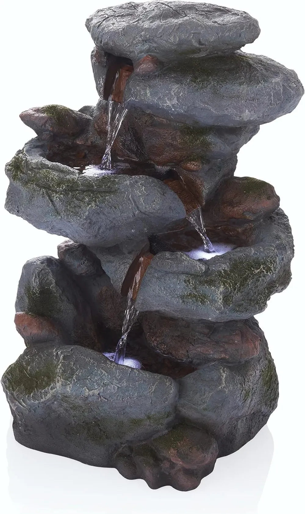 Tall Outdoor 3-Tier Rock Waterfall Fountain with LED Lights, 15"L x 13"W x 22"H, Gray/Beige, WIN582 - justforyoushopping23