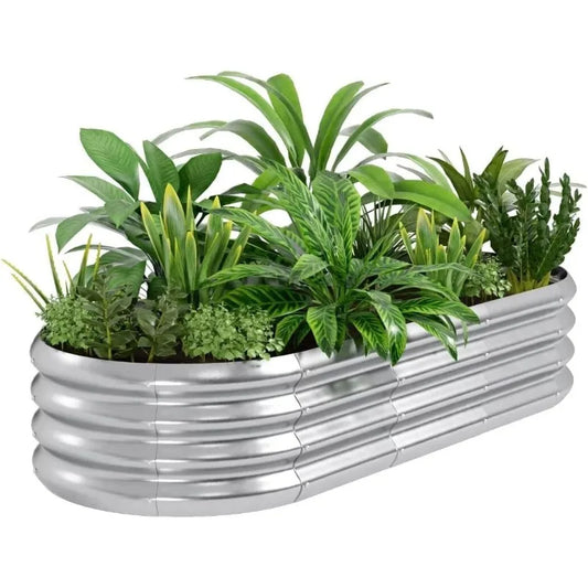 Planter Raised Beds, 5X2X1 FT Land Guard Oval Galvanized Steel Planter Box, Metal Raised Garden Bed kit, for Outdoor Growing