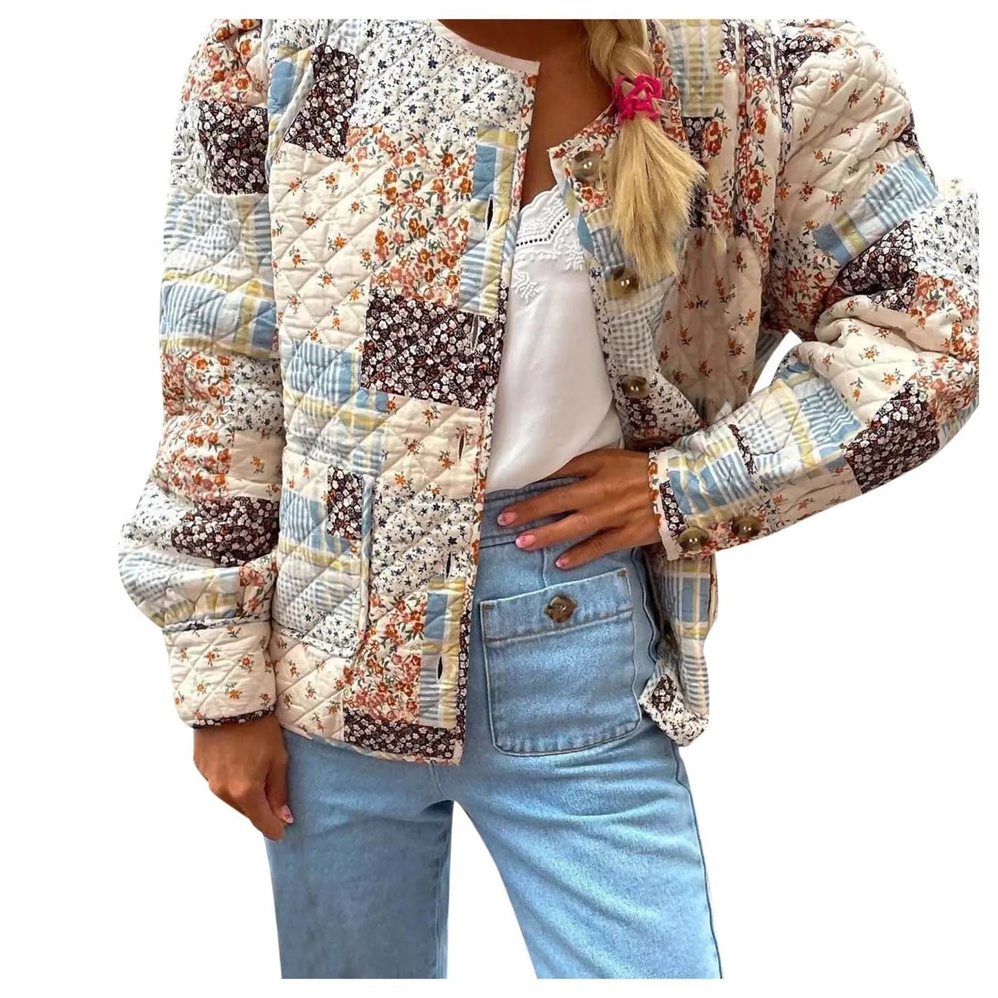 Floral Print Winter Coats Women Lightweight Single-Breasted Quilted Coat Outerwear Fashion Warm Cotton Padded Jacket