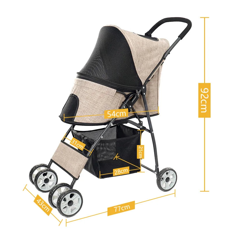 Stable Pet Dog Carrier Stroller Outdoor Puppy, Cat Baby Cart 2 Colors Light Foldable Large Space Jogger Stroller