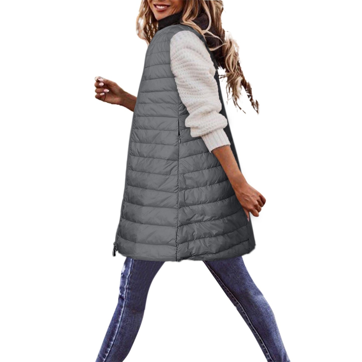 Ultra-light Winter Down Jacket For Women Long Style Down Coats Sleeveless Feather Warm Waistcoat Down Vest Outerwear Coats Woman