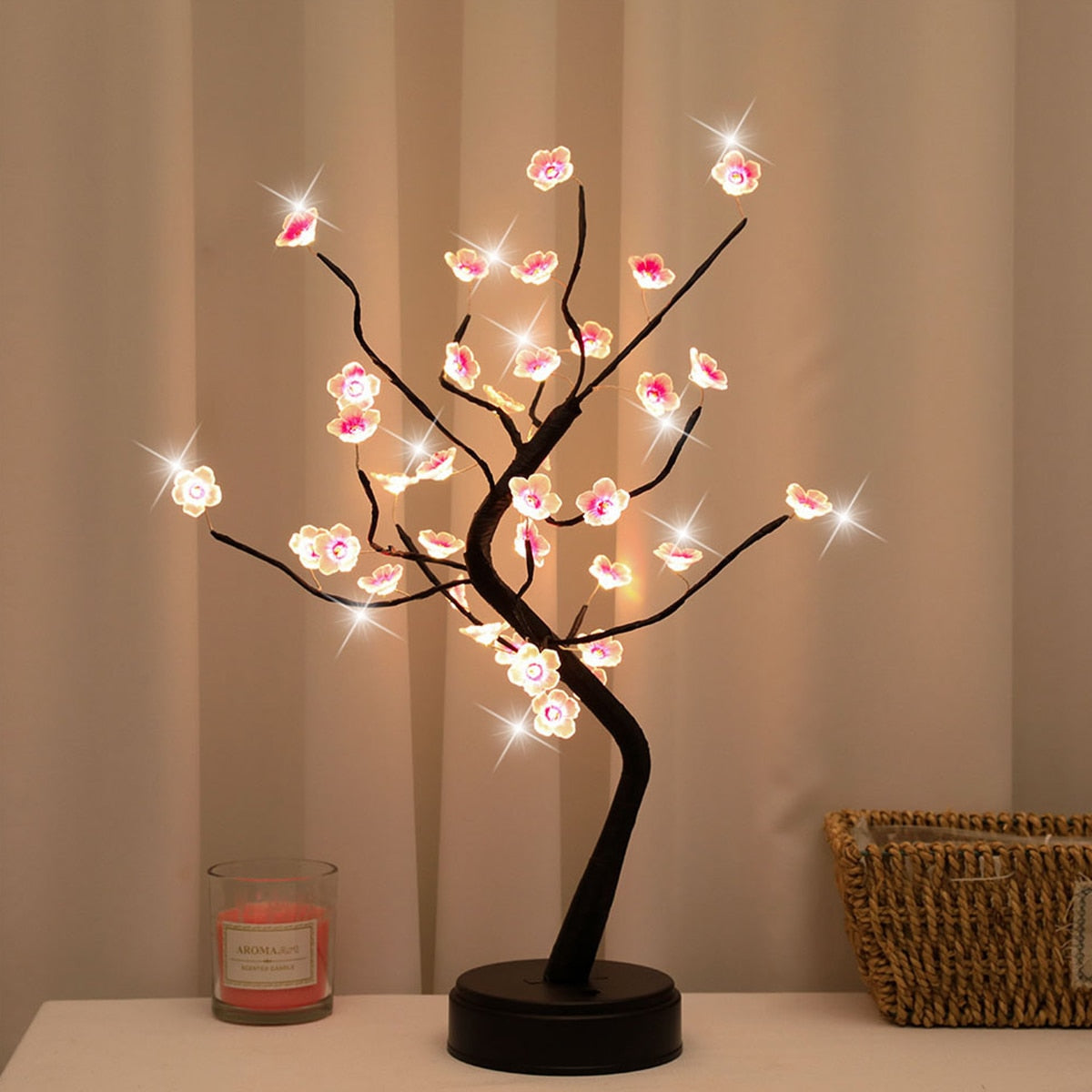 Full Sky Star Golden Leaf Willow Cherry Tree LED Night Light - justforyoushopping23