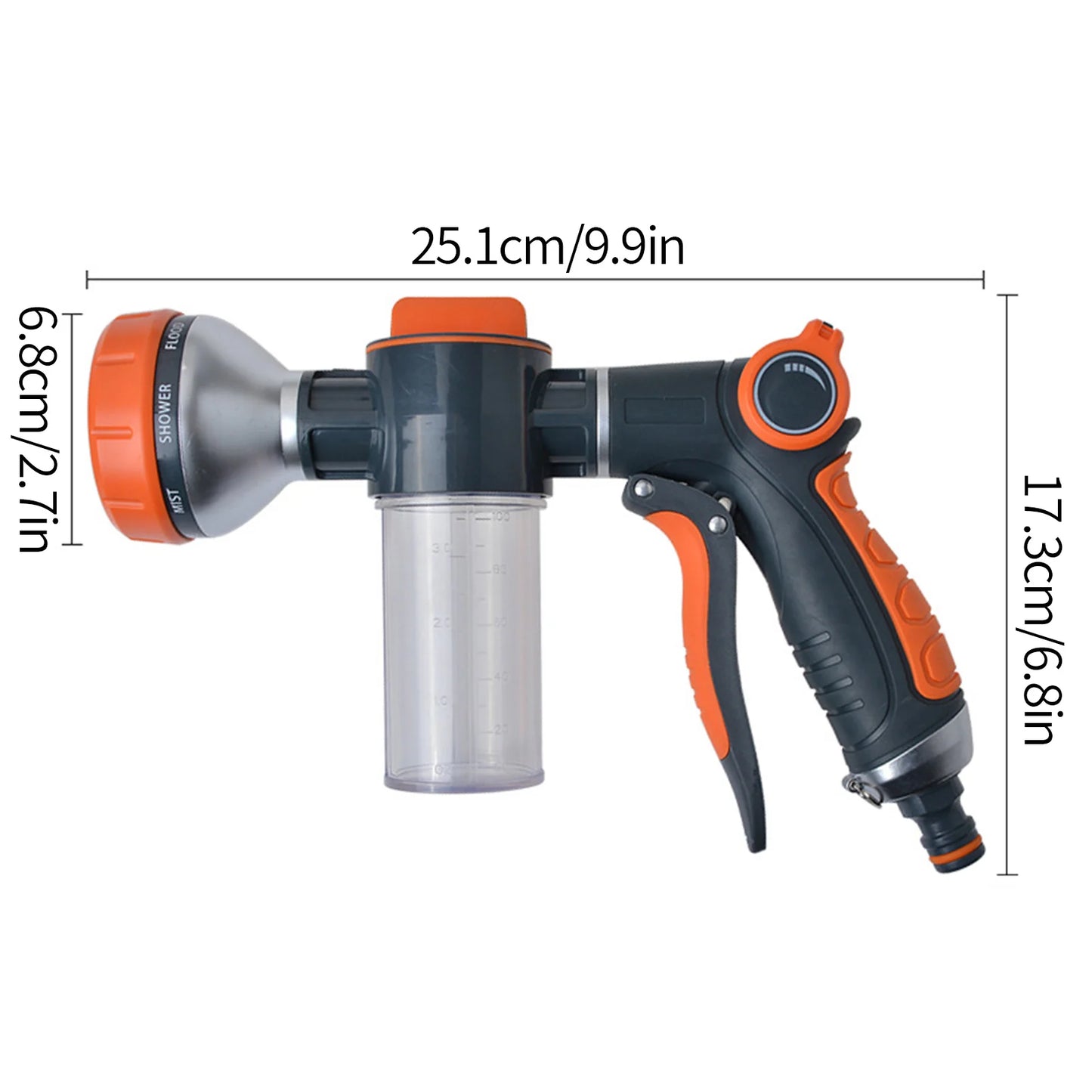 Heavy Duty Garden Hose Nozzle High Pressure Hose Spray Garden Water Guns With Foam Soap Dispenser Adjustable Sprayer