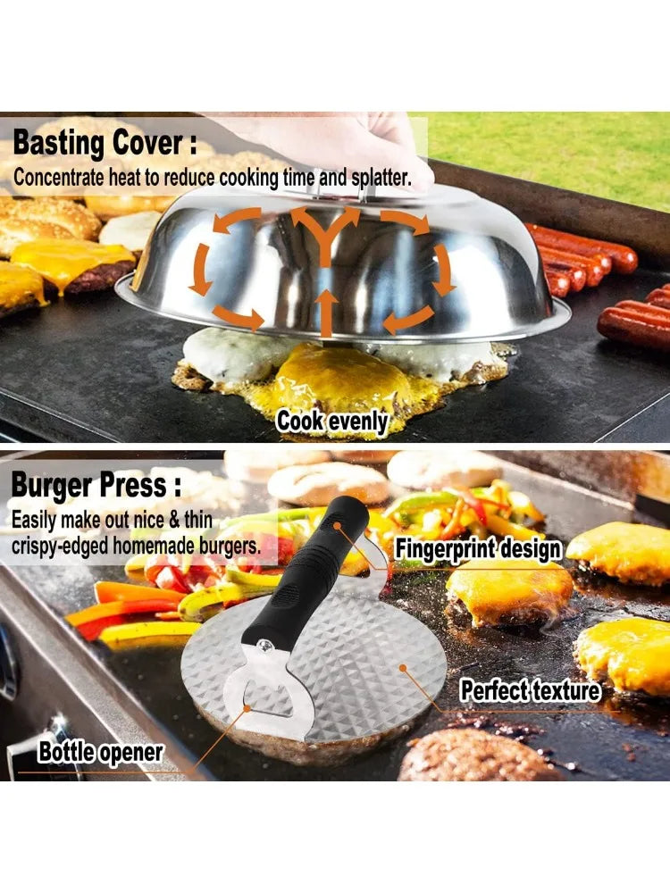 BBQ Griddle Accessories Kit, Upgrade 30Pcs Griddle Tools Set, Flat Top Grill Accessories Set with Melting Dome