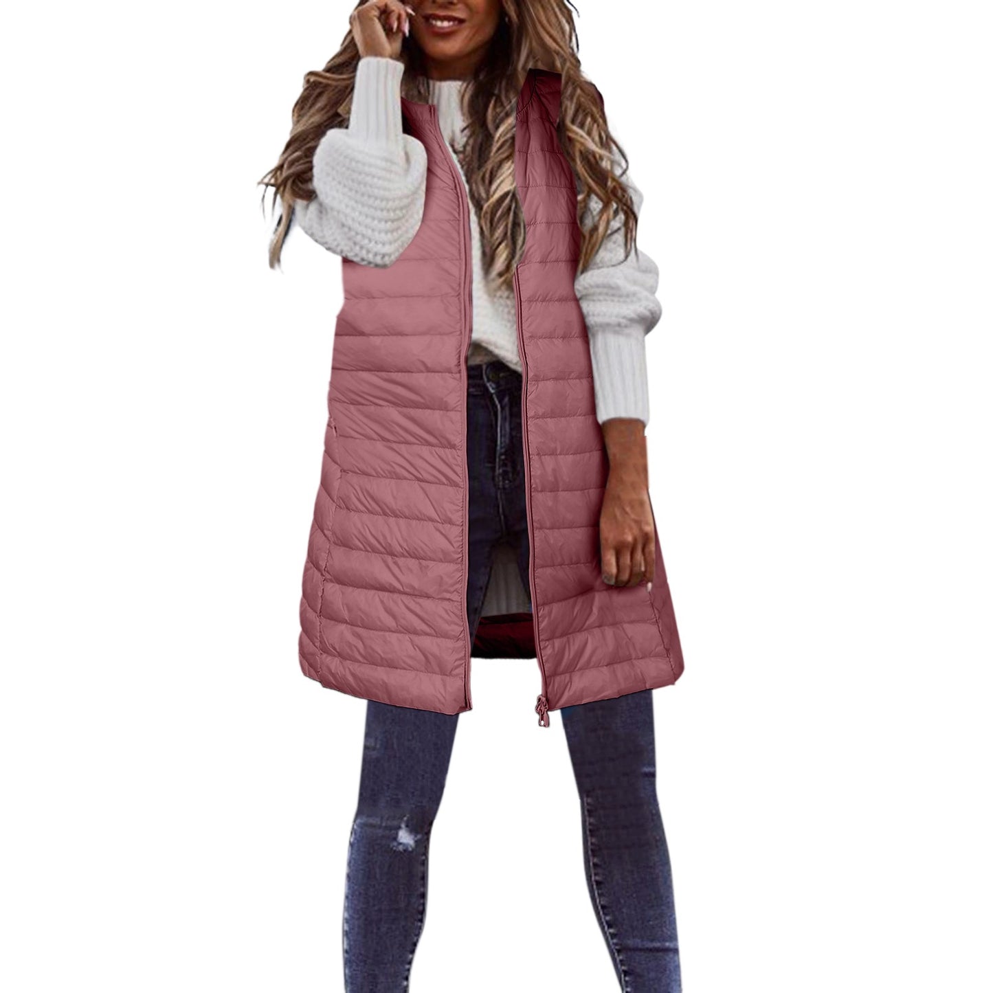 Ultra-light Winter Down Jacket For Women Long Style Down Coats Sleeveless Feather Warm Waistcoat Down Vest Outerwear Coats Woman