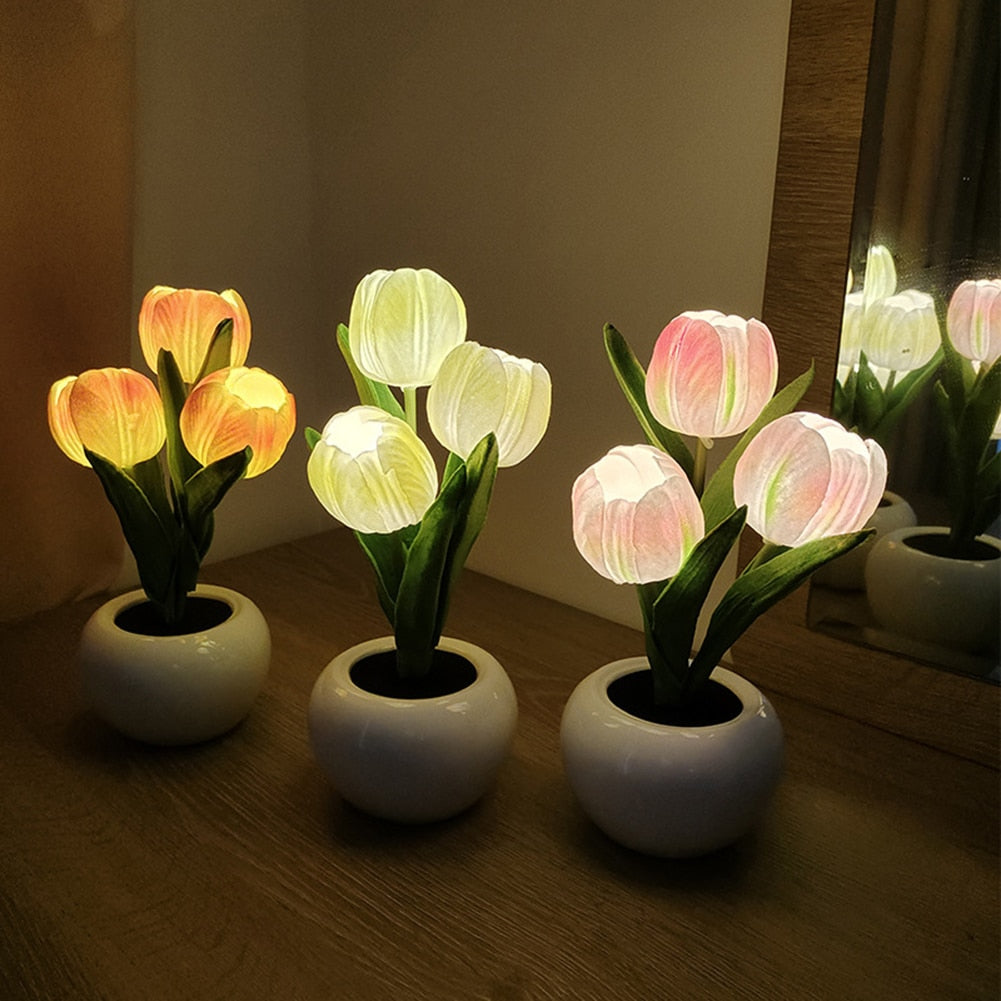 LED Tulip Night Light Flower Flowerpot Potted Plant - justforyoushopping23