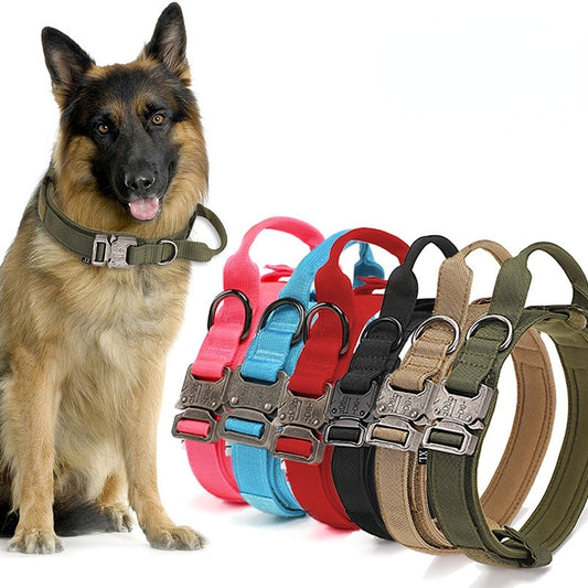 Military Tactical Dog Collar Nylon Adjustable For Medium Large Outdoor Walking Training - justforyoushopping23