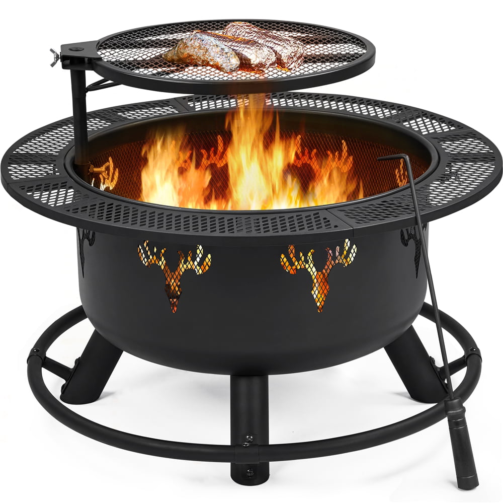 Modern 32" Round Black Finish Iron Fire Pit - justforyoushopping23